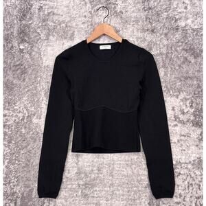 Aritzia Top Medium Womens Babaton Black Sculpt Knit Empire Long Sleeve